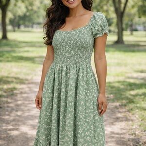 Urban Outfitters Green Floral Midi Dress